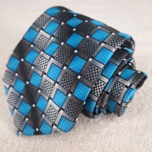 Alexander Julian Colours Blue and Black Checkered Men's Hand Made Tie